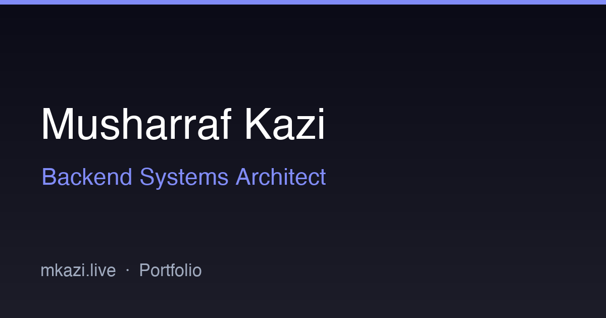 Preview of the Kazi Musharraf backend engineering portfolio